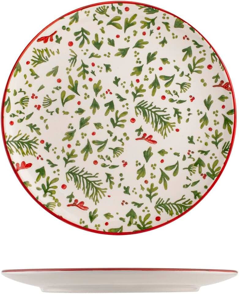 H&H Set mit 6 Weihnachtstellern, Beere, 20 cm