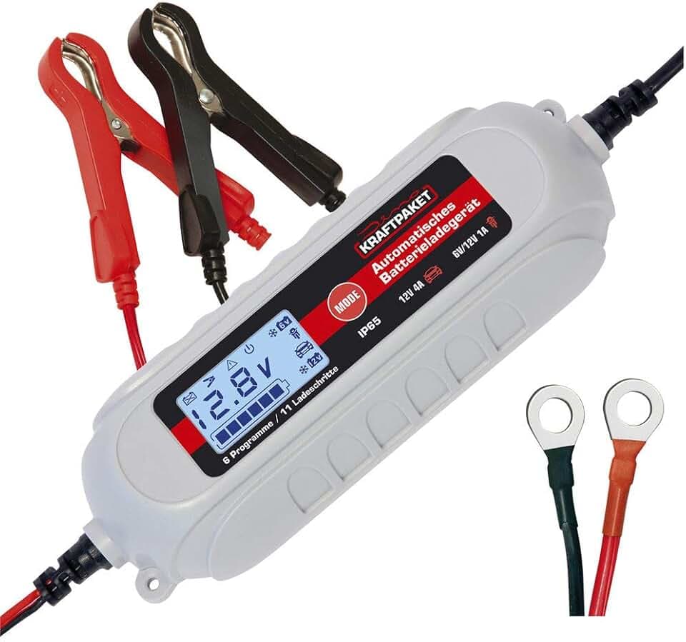 Dino KRAFTPAKET 4A-6V/12V intelligentes und automatisches Batterieladegerät | Für Blei-Säure, GEL, Start/Stopp EFB, AGM-Batterie | KFZ-Ladegerät für Auto, Motorrad, Kleintransporter, PKW, Boot