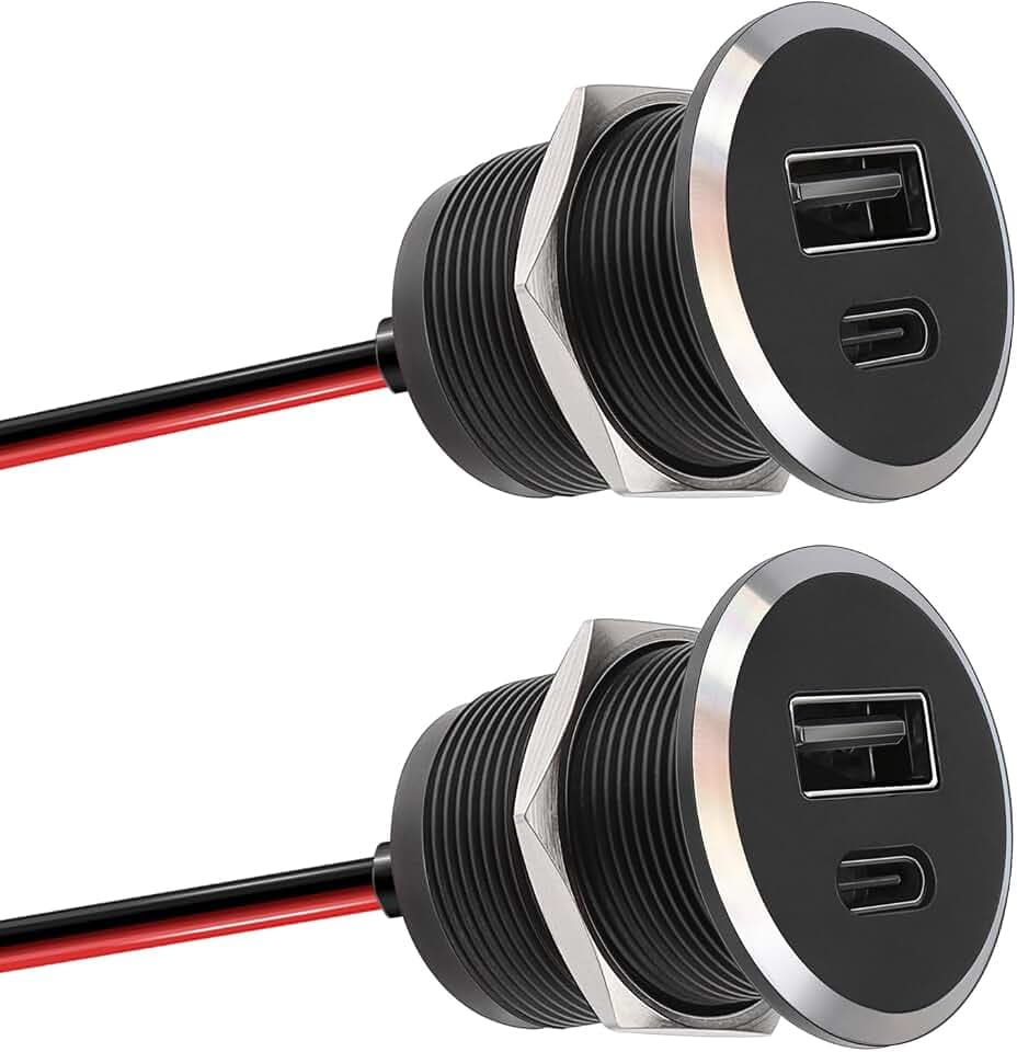 USB Steckdose 12V Wohnmobil Aluminium,12V USB C Steckdose Einbau 24W Typ C PD3.0 Anschluss QC 3.0 KFZ Zigarettenanzünder Adapter für Boot Wohnwagen Camper Auto LKW (Small 2)