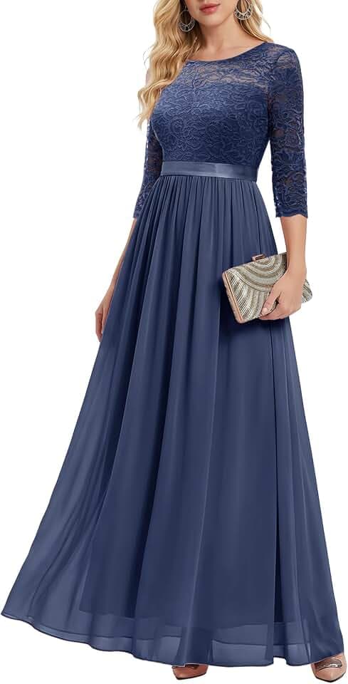 BeryLove Women Long Sleeve Formal Wedding Guest Mother of the Bride Dress