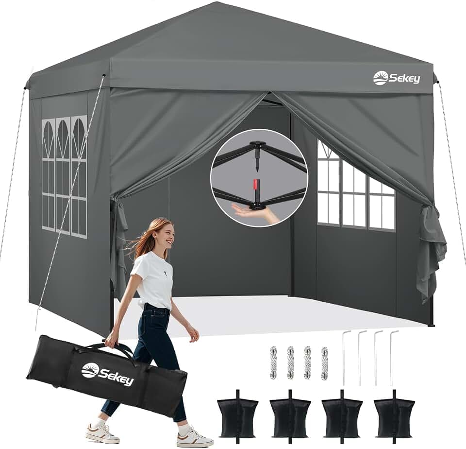 Sekey Pop Up Faltpavillon 3x3 mit 4 Seitenwänden Wasserdicht Stabil