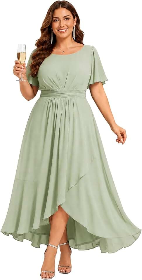Ever-Pretty Plus Women's High Low Plus Size Cocktail Wedding Guest Dresses