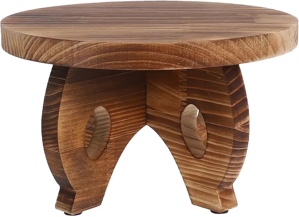 Cabilock Runder Holzsockel Pflanzenständer Für Den Innenbereich Als Blumentopfhalter Und Vasenständer Rustikaler Display-Sockel Für Wohnzimmer Schlafzimmer Küche Büro 9.84X9.84X5.71in
