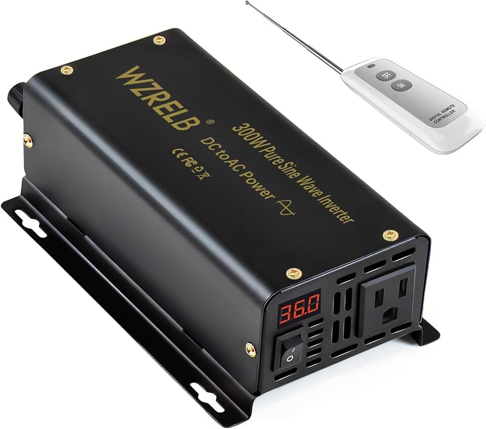 WZRELB 300W Pure Sine Wave Inverter 600W Peak DC 12V to 110V AC Power Converter Off Grid LED Display with Remote Controller