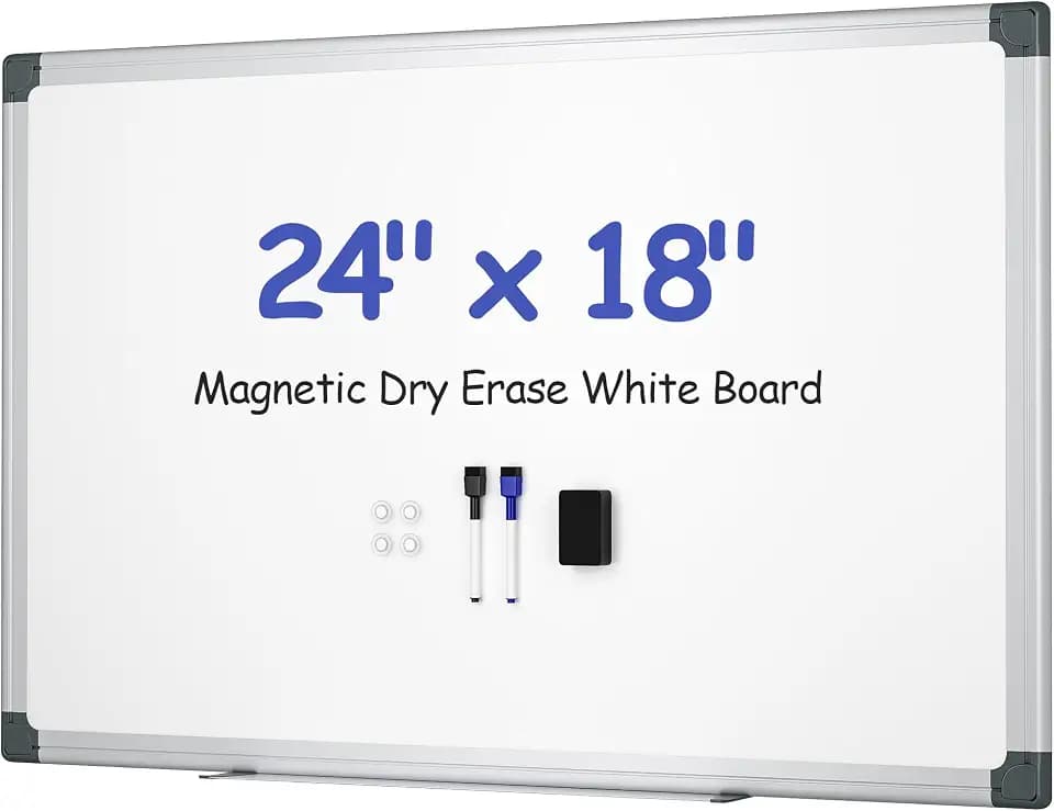 Magnetic White Board for Wall, 24" x 18" Dry Erase Board Kit with 2 Magnetic Markers, 4 Magnets, Eraser, Pen Tray & Mounting Kit - White Boards for Home, Office,School