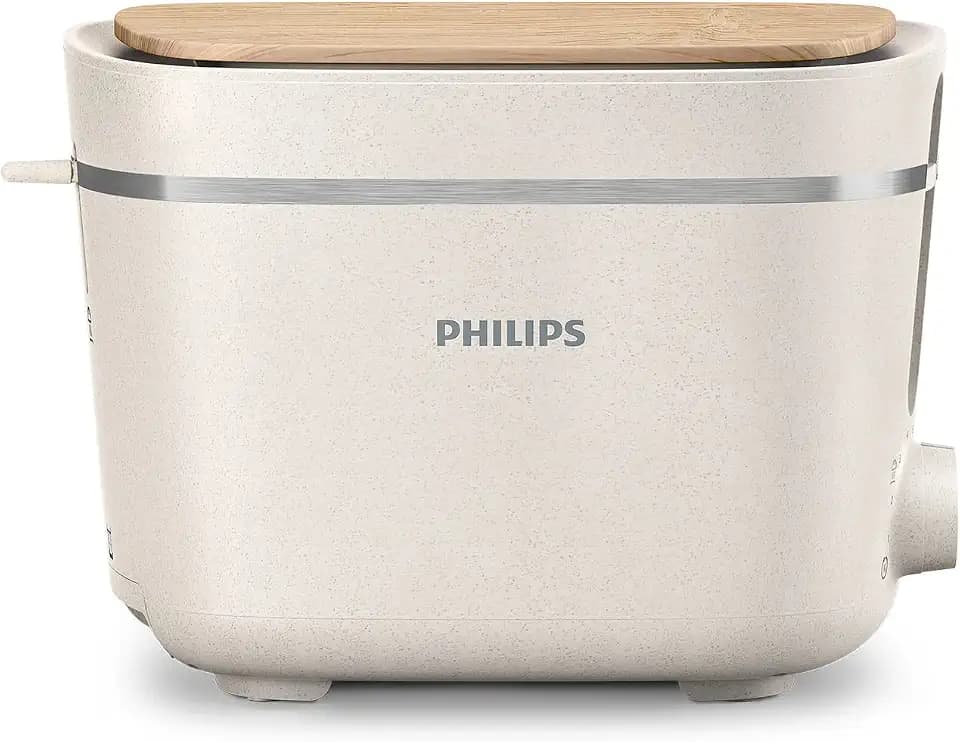 Philips Toaster conscious Edition - 2 Toastschlitze, 8 Stufen, Brötchenaufsatz, Auftaufunktion, hergestellt aus Altspeiseöl, seidenweiß-matt (HD2640/10)