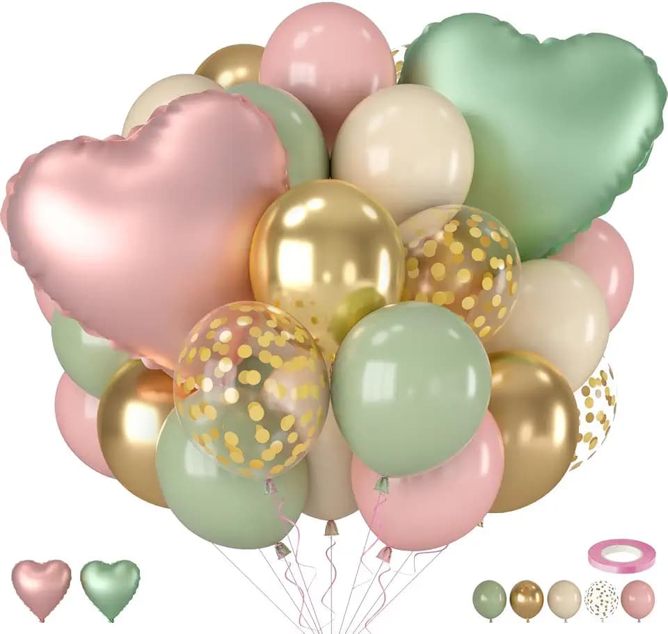 Pink and Green Balloons for Pastel Woodland Birthday Decorations