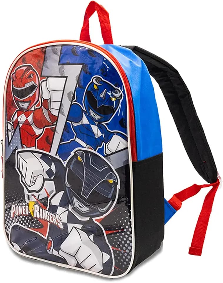 Fast Forward Power Rangers Boy Toddler for Kids - Iconic Little Kids Backpack with Padded Straps & Zip Compartment Kid Back Pack - Comfy Toddler Bookbag and Backpack for Boys - 15"