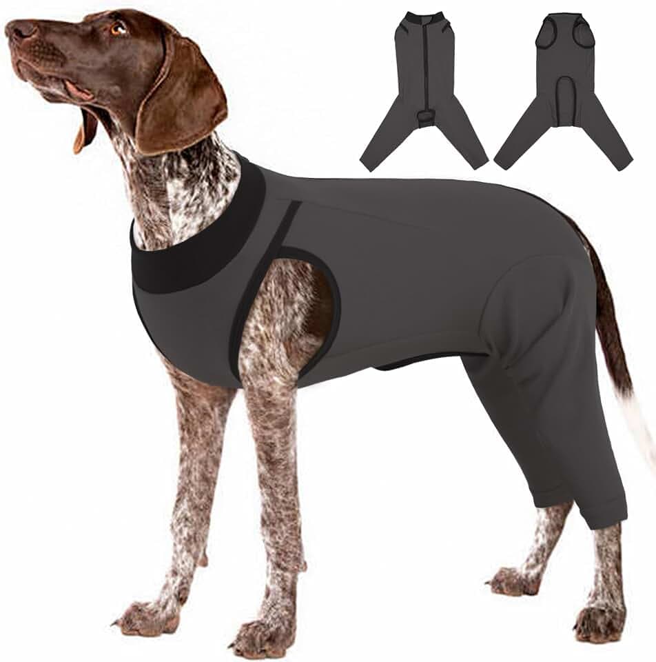 Lelepet Hundebody Nach Op für Hündin und Rüde, Leckschutz Hund Op Body für Hinterbeine, Atmungsaktiv Hunde Wundschutzanzug, Kastration Genesungsanzug Hund Ellbogenschoner Beinschutz, Grau 3XL