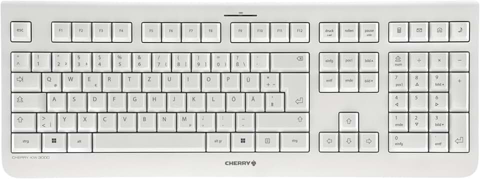 CHERRY KW 3000, Kabellose Office-Tastatur, Deutsch QWERTZ, Weiß-Grau