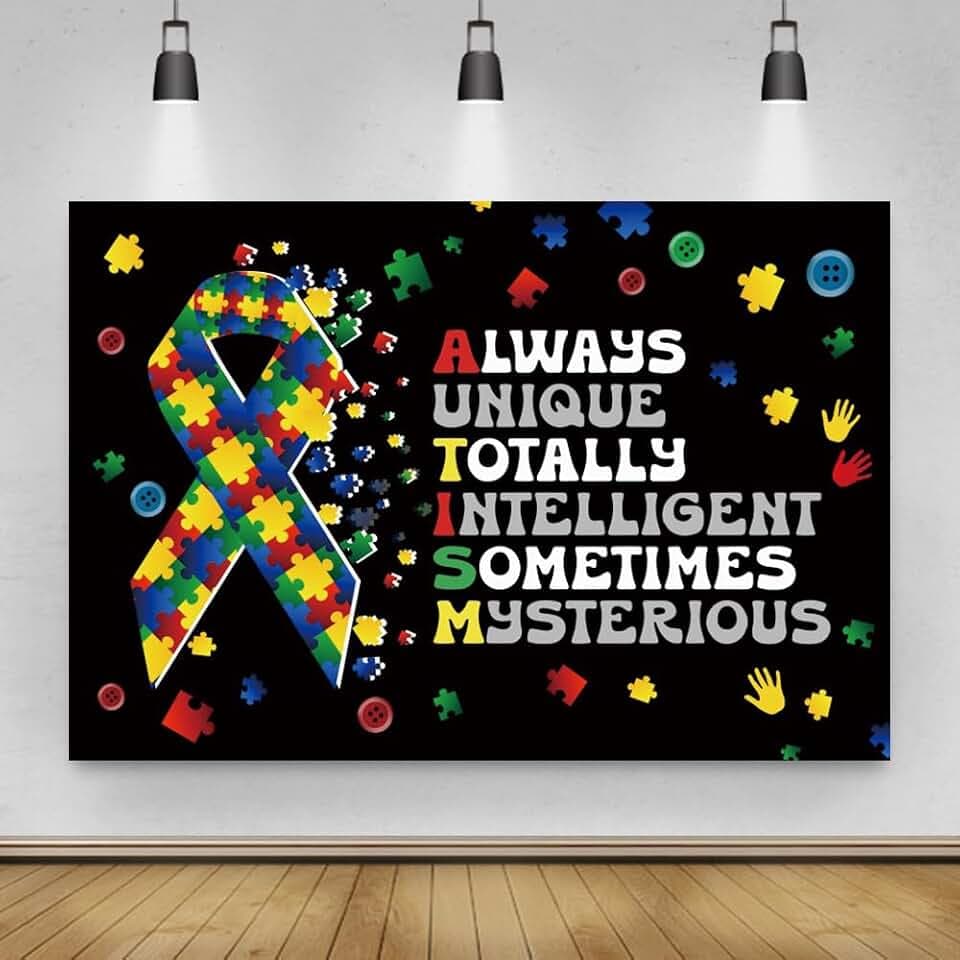 6x4ft Autism Awareness Photography Backdrop Love Needs No Words Banner Autism Awareness Home Party Decors Always Unique Totally Intelligent Sometimes Mysterious April Puzzle Banner Supplies