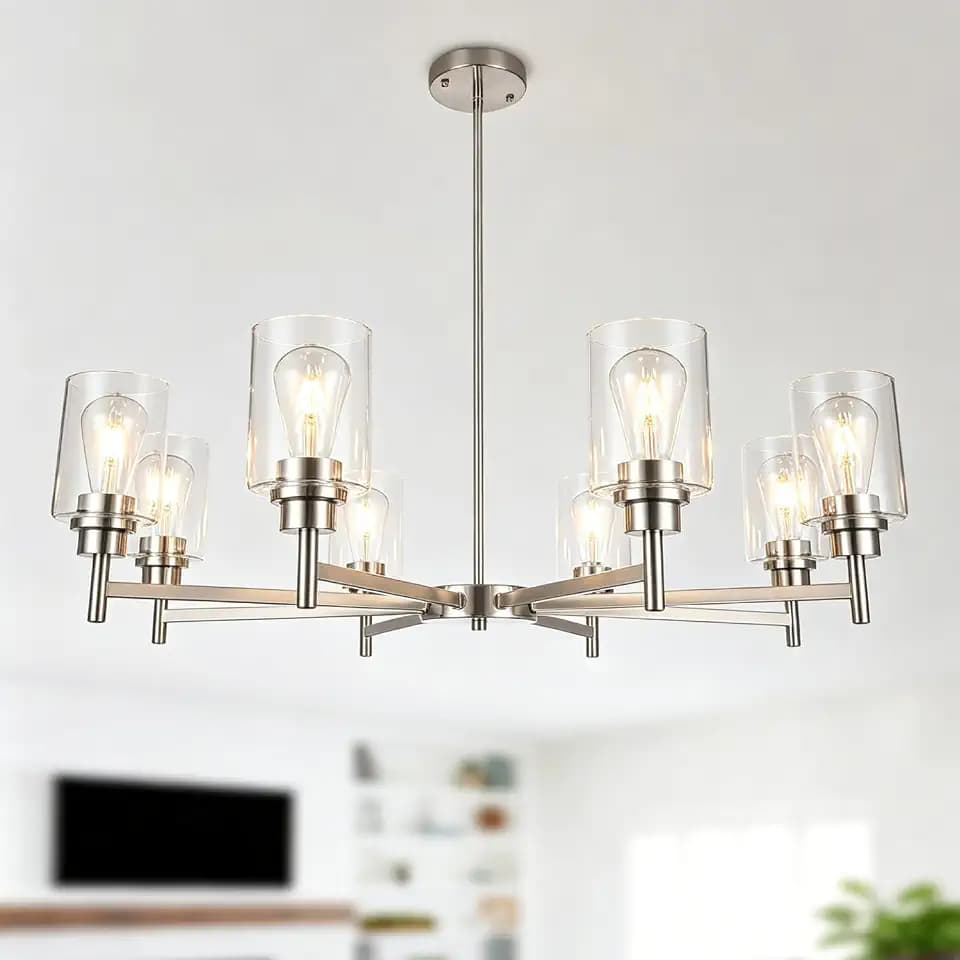foucasal Brushed Nickel 8 Lights Modern Chandelier Over Table