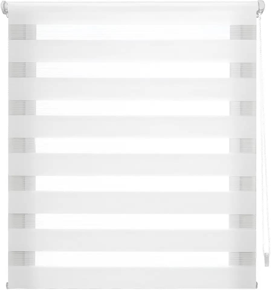 Doppellagiges Rollo ohne Werkzeug und ohne Bohren, Maße: Breite 55 x Länge 130 cm, Maße Stoff: 52 x 125 cm, Weiß
