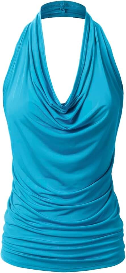 EIMIN Women's Casual Halter Neck Draped Front Sexy Open Back Tank Top (S-3XL)