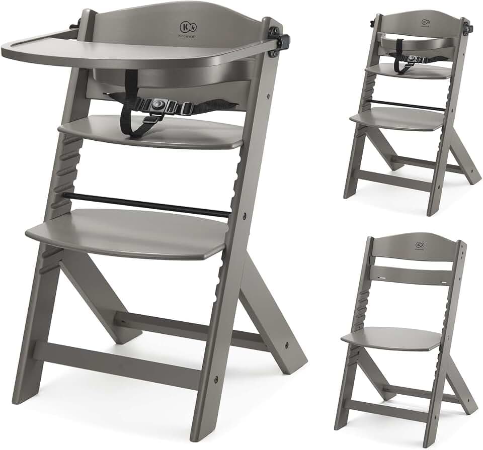Kinderkraft ENOCK Hochstuhl & Kinderstuhl 2in1, Buchenholz, Grau