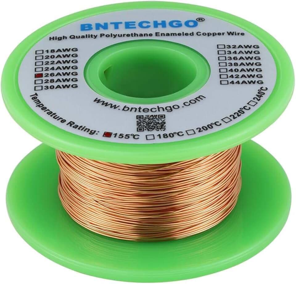 BNTECHGO 26 AWG Magnetdraht – emaillierter Kupferdraht – emaillierter Magnetwicklungsdraht – 113 g – 0,01 cm Durchmesser, 1 Spule, natürliche Temperaturbewertung 155 °C, weit verbreitet für