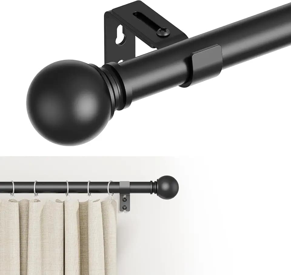 GXOACKJ Curtain Rods for windows 66-120 inch, 1 inch Diameter Decorative Matte Black Adjustable Heavy Duty Metal Curtain Rod set with Brackets