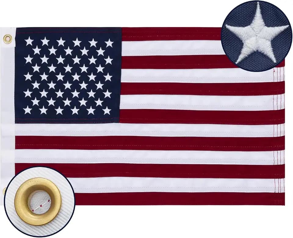 Bradford Cotton American Flag 16x24 inch, Embroidered Small Boat American Flag Cloth US United State Flag with 2 Brass Grommets, Patriotic Vivid Color 250th Anniversary America Flags for Outside