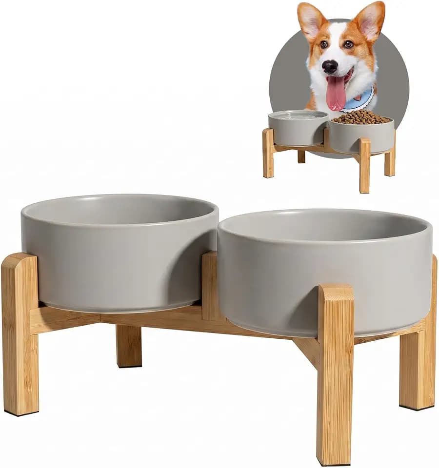 Hundenapf Set Erhöht Hunde Napfset - Doppel Napf Hund Keramik mit rutschfestem Ständer - Erhöhte Futterstation Hund 2er Set für Futter und Wasser - Ideal für kleine und mittelgroße Hunde - 2 x 850 ml