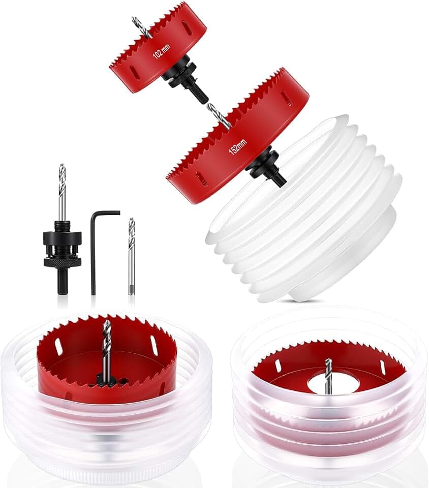 4 Inch & 6 Inch Hole Saw with 2 Dust Bowls, Red