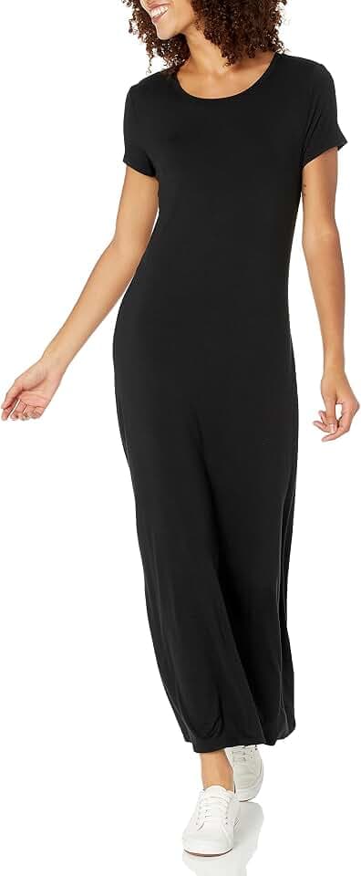 Amazon Essentials Damen Kurzärmliges Fließendes T-Shirt-Kleid Lang