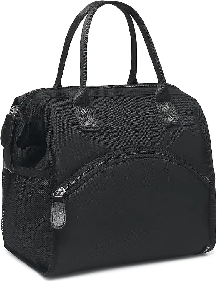 FlowFly Insulated Lunch Bag for Women, Men, Large and Reusable, Handle, Work and Travel Tote and Meal Prep Organizer, Black