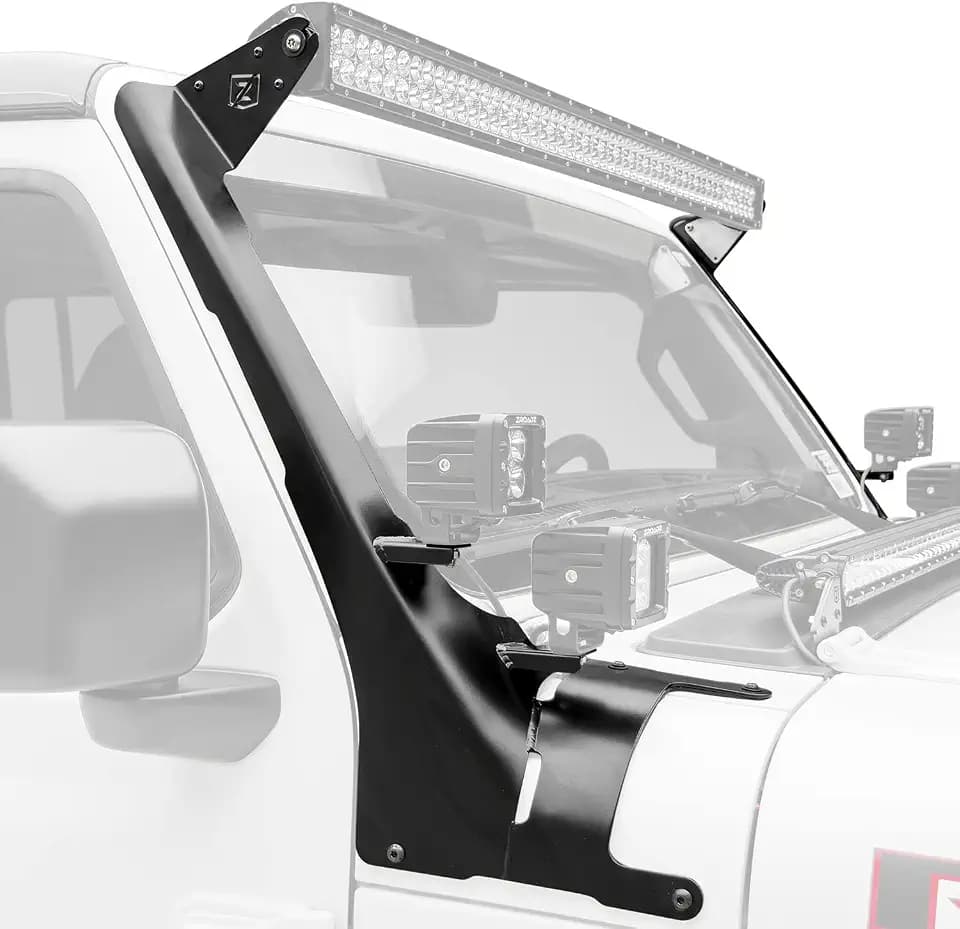 Jeep JL, Gladiator Front Roof LED Bracket to mount (1) 50 or 52 Inch Straight LED Light Bar and (4) 3 Inch LED Pod Lights - PN #Z374831-BK4