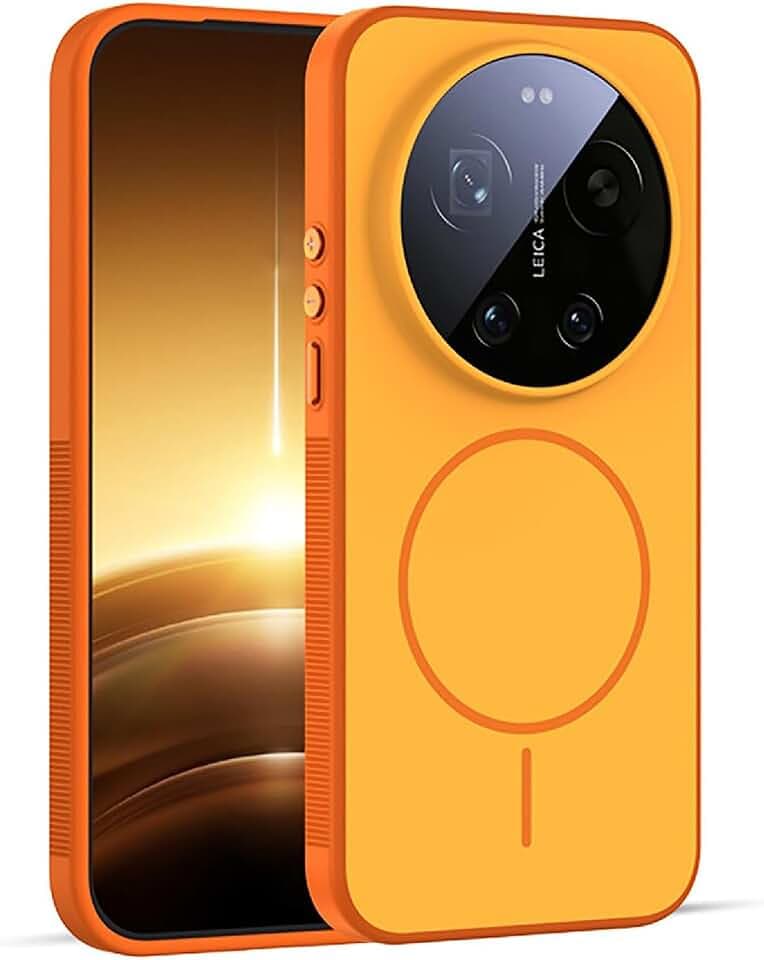 GIOPUEY Magnetische Handyhülle für Xiaomi 17 Ultra Hülle, Case Kompatibel mit MagSafe, Matte PC Zurück + TPU Bumper Stoßfeste Schutzhülle - Orange
