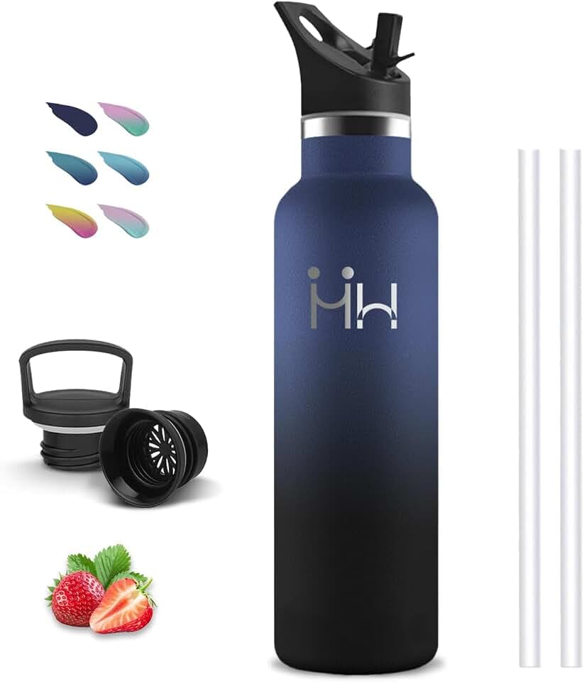 Thermosflasche- 1l- Trinkflasche Edelstahl, BPA-Frei, Trinkflasche mit Strohhalm, Isolierflasche Doppelwandig, Trinkflasche Kohlensäure Geeignet, Wasserflasche für Wandern, Reisen, Camping, Fitness