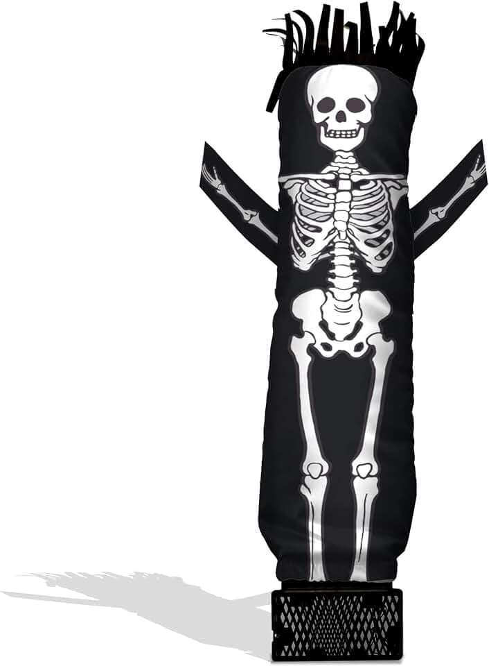 LookOurWay Mini Halloween Inflatable Tube Man Set | 29" Wacky Waving Skeleton with Blower | Halloween Inflatables for Desktop, Office, Yard or Trunk or Treat Outdoor Decorations
