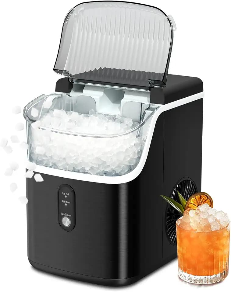 ZAFRO Nugget Ice Maker Up to 35lbs of Ice a Day,Self-Cleaning Nugget Ice Maker Countertop,Removable Ice Basket&Scoop,Black