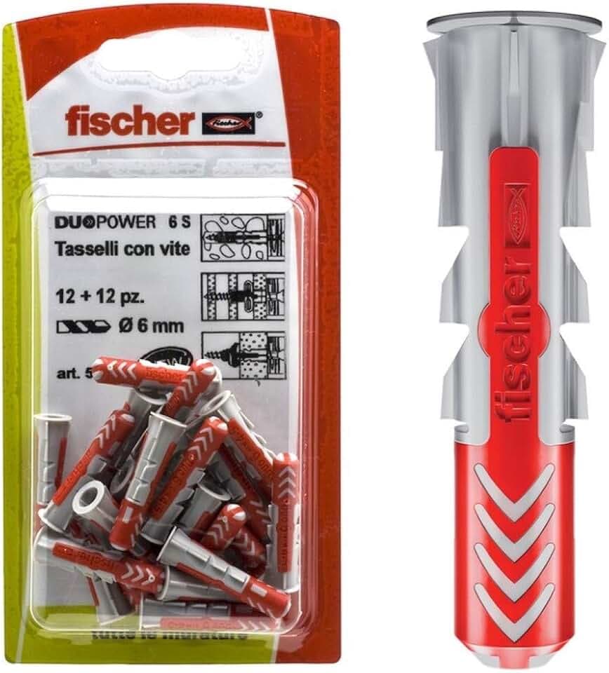 Fischer 537621 dUOPOWER Dübel, grau/rot, 10 x 50 mm, Set 8 Stück