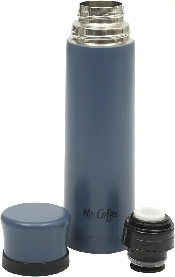 Mr. Coffee Silverleaf 23 oz Stainless Steel Thermal Bottle – Double Wall Vacuum Insulated Travel Mug with Leak-Proof Lid, Blue – Hot & Cold Beverage Flask for Work, Commute, or Camping