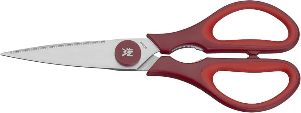WMF Touch Küchenschere 21 cm, Haushaltsschere mit Sägeschliff, Schere Küche, Cromargan Edelstahl, Softgriff, rot