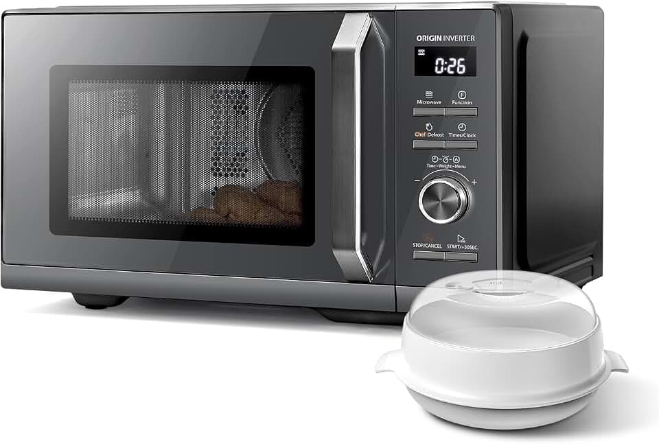 Toshiba MW3-AC26SFI(MG) Mikrowelle mit Grill und Heißluft 6-in-1 Mikrowellenherd mit Dampfgarer 26L 900W Origin Inverter, Chef Defrost, Konvektion, Kombi., Dampf, Grill, Air Fry Auto Menü, Grau