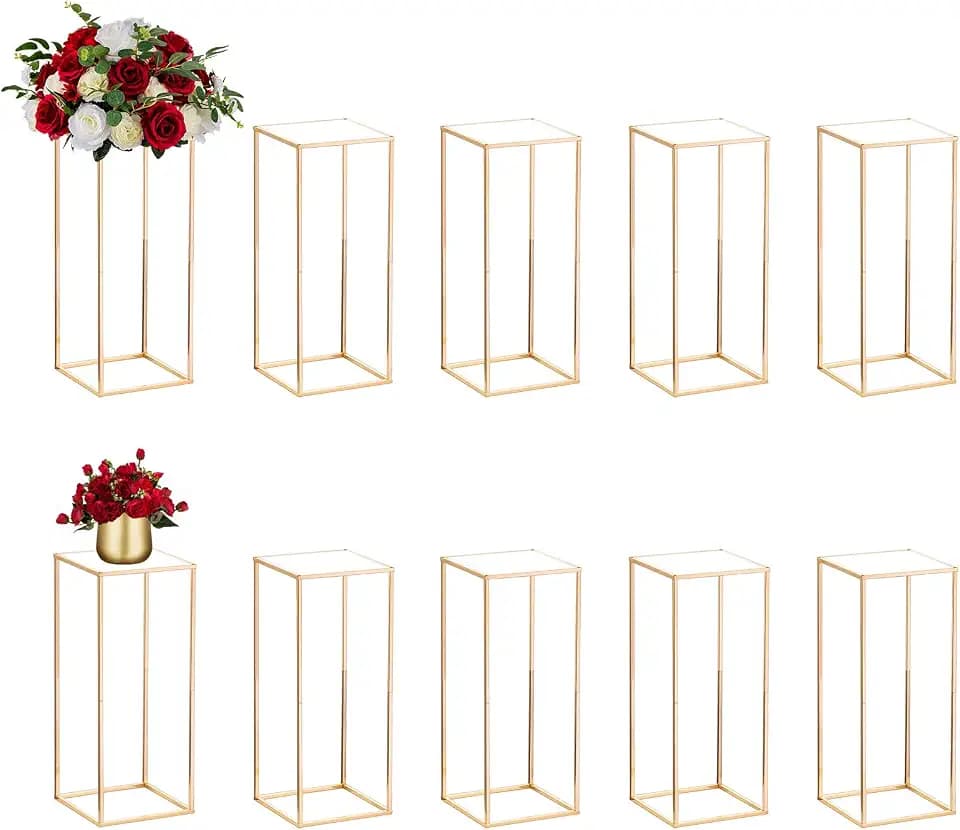 NUPTIO Gold Stands for Centerpieces, Geometric Column, 23.6" Tall, 10 Pcs