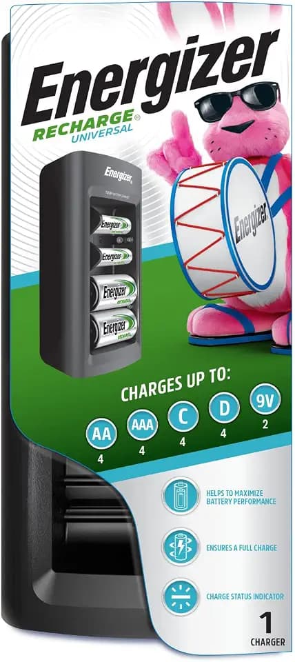 Energizer Recharge Universal Charger for NiMH Rechargeable AA, AAA, C, D, and 9V Batteries