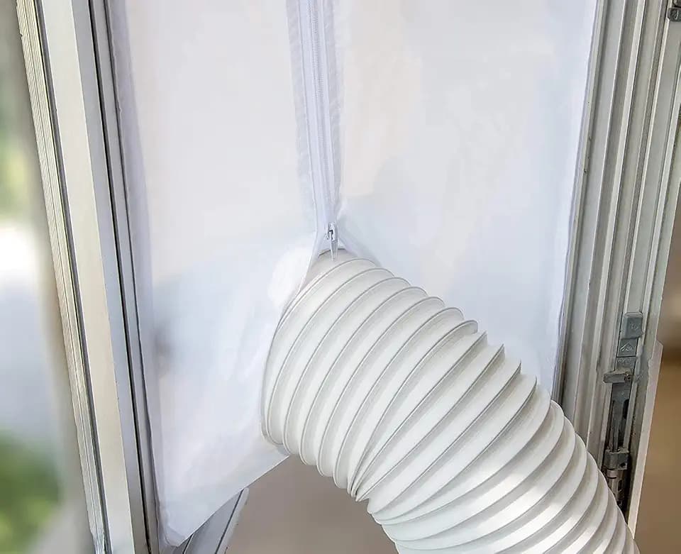 Universelle Fensterdichtung (400 cm) mit Reißverschluss und Hakenband, geeignet für mobile tragbare Klimaanlagen und Wäschetrockner, Luftaustauschschutz, einfach zu installieren, kein Bohren von