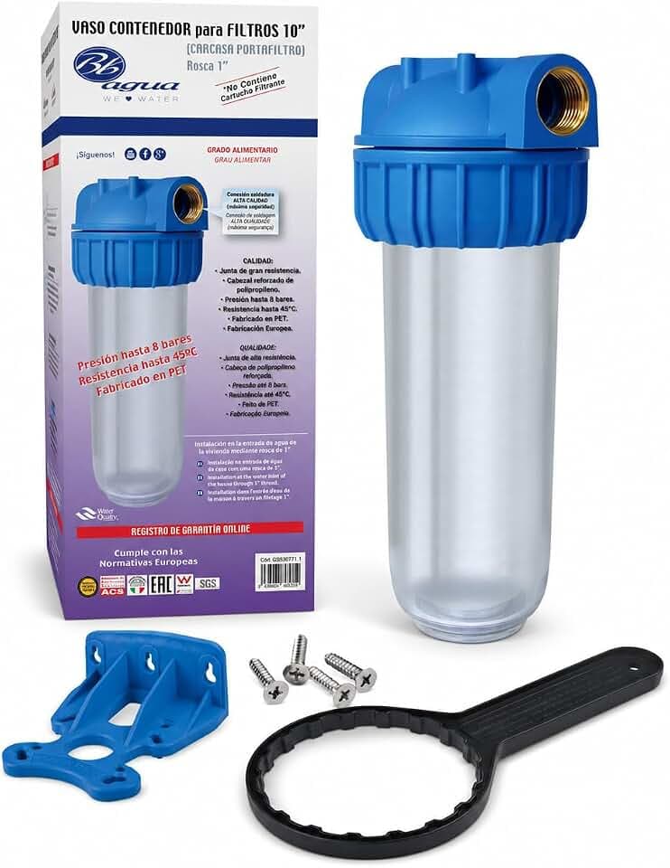 10" 1" Metallgewinde-Wasserfilter mit Wandhalterung und Schraubenschlüssel zum Wechseln der Patrone oder des Filters. Enthält keinen Filter. Einfache Installation und Wartung. Bbagua.