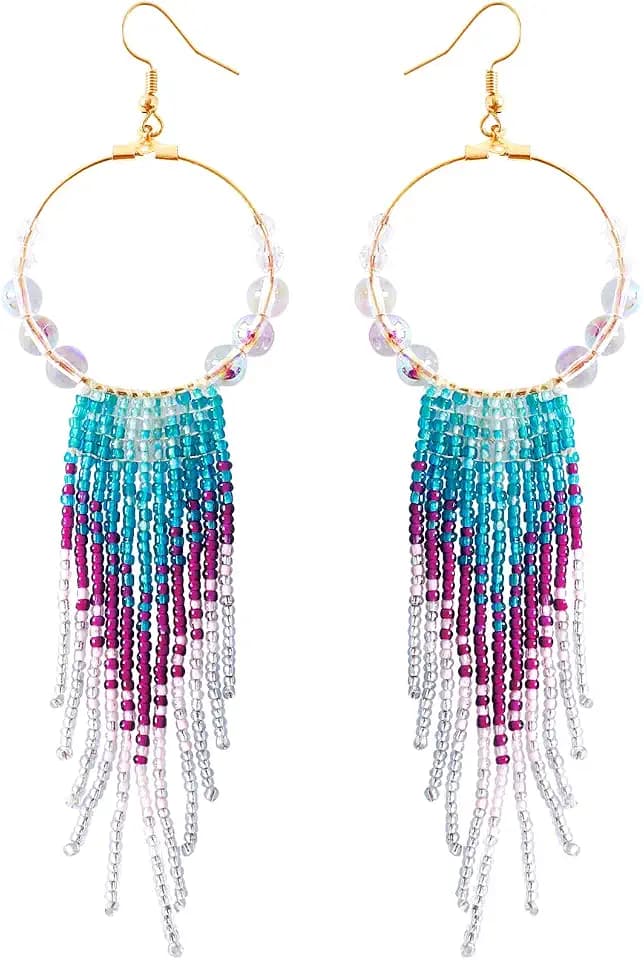 Bohemian Long Tassel Beaded Boho Native Handmade Dangle Earrings