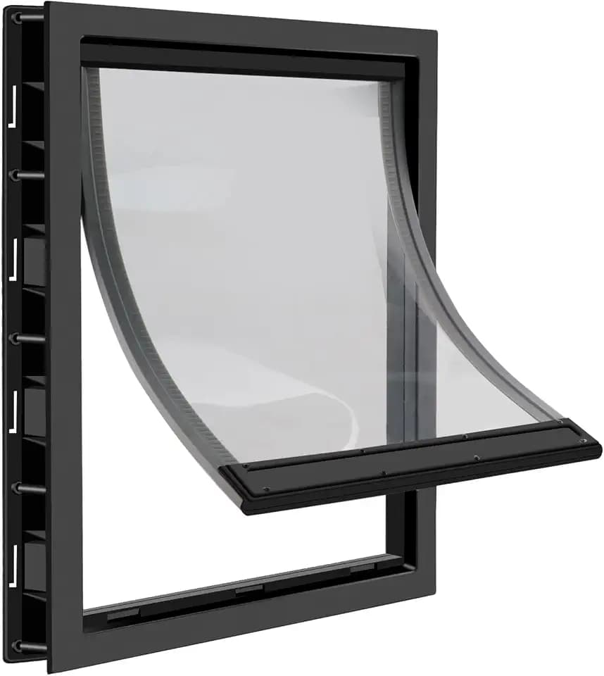 CEESC Große Hundeklappe mit weicher, transparenter Magnetklappe und einrastbarer Verschlussplatte, Premium-Haustür aus PVC-Kunststoff für große Hunde (XL, Schwarz)