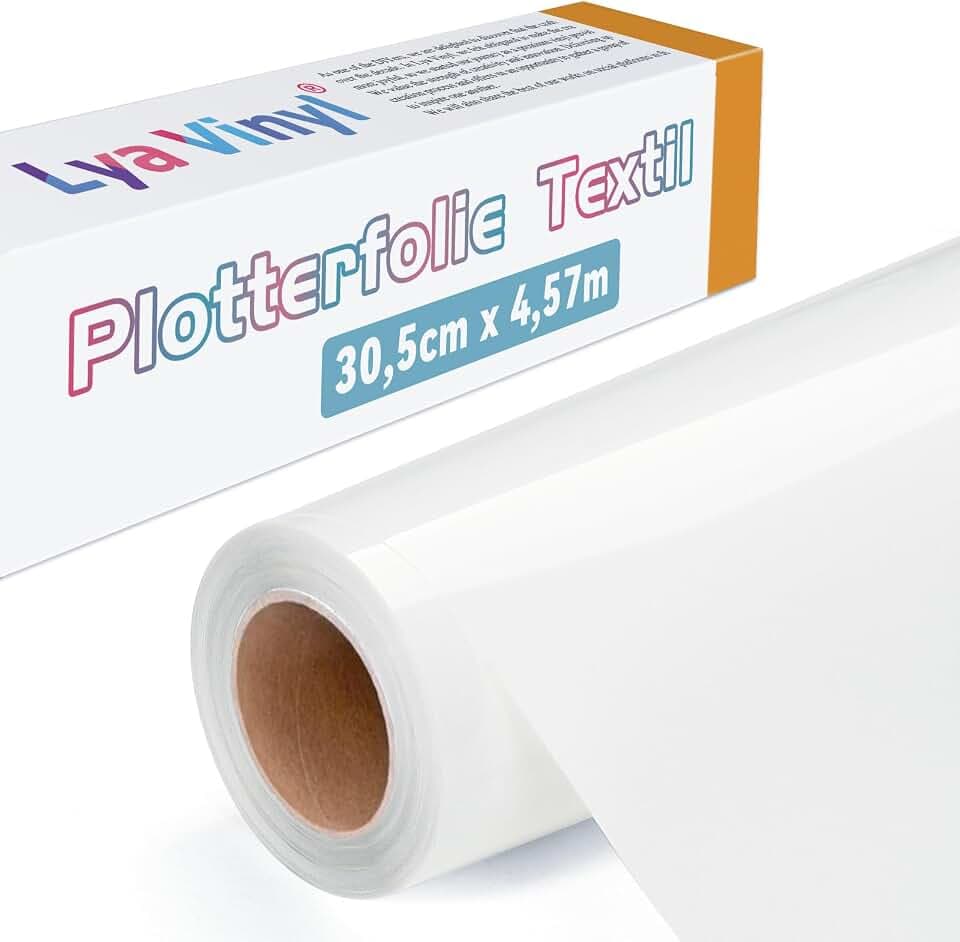 Lya Vinyl Plotterfolie Textil, 30,5 × 457,5cm Weiß Flexfolie Plotter Textil für Cricut und Silhouette Cameo, Textilfolie Plotter für DIY Stoff und Shirt