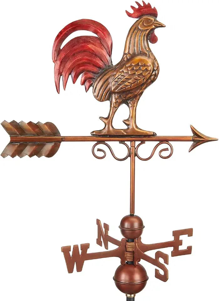Good Directions Bantam Red Rooster Copper Weathervane, Hand Finished Multi Color Patina