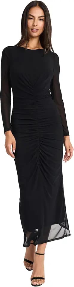 Donna Morgan Women's Women's Ruched Maxi Dress - Long Sleeve Formal Gown with Side Slit - Elegant Evening Dress