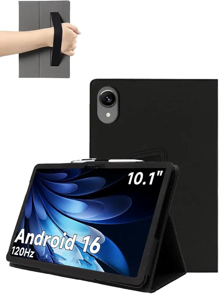 for AOC M10 (10 Inch) Android 16 Tablet Protective case, ZBAGUG Shockproof PU Protective Cover with Stand, Wristband Strap Magnetic Flip Design, Business & Travel Friendly, Black.