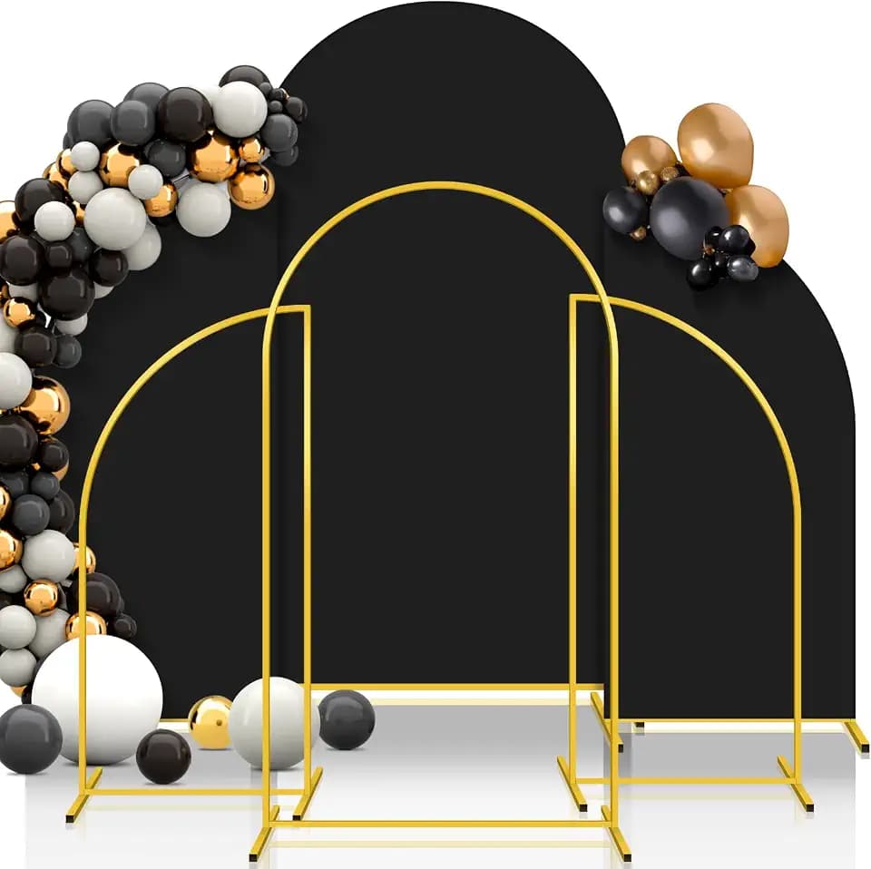 JaGely 3 Sets Metal Arch Backdrop Stand with Covers Wedding Party,Black