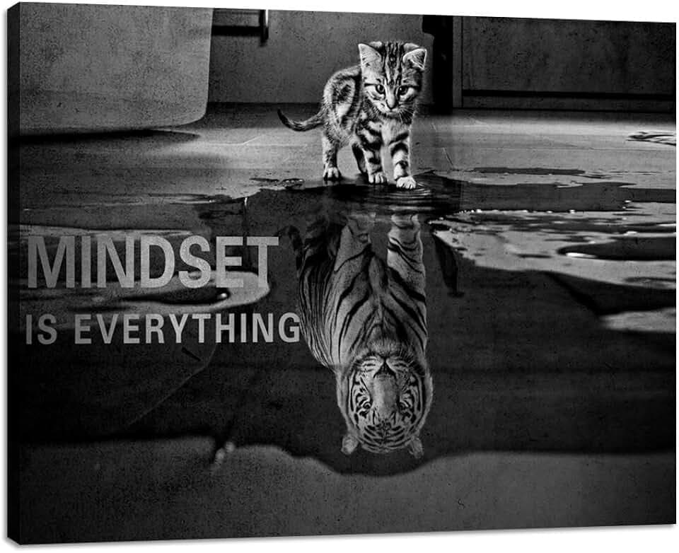Motivational Wall Art Animal Posters Painting Prints on Canvas Cute Kitten Pictures Inspirational Entrepreneur Quotes Framed Wall Decor Artwork for Office Bedroom - 18" Hx24 W