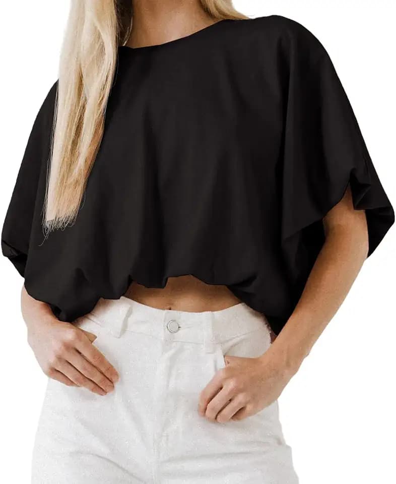 Womens Summer Crewneck Crop Tops Short Sleeve Casual Loose Cropped T Shirts