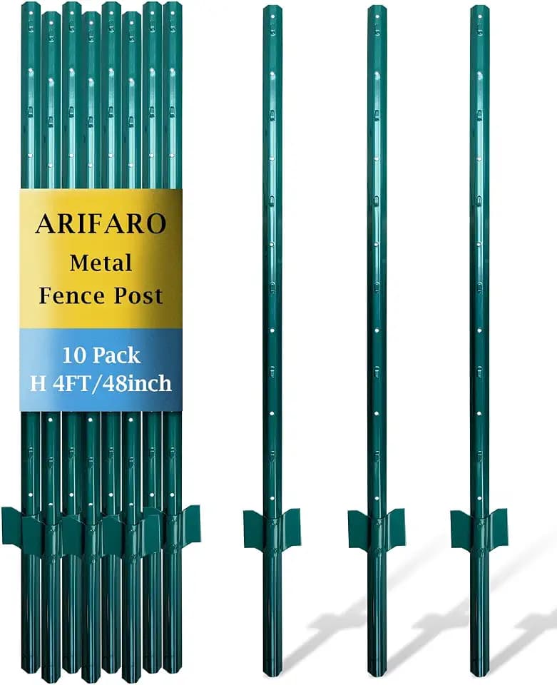 ARIFARO Fence Posts 4 Feet, 10-Pack, Heavy Duty U Post, Metal Fence Post