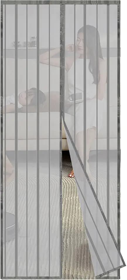 Sekey Magnet Fliegengitter Balkontür ohne Bohren, Türvorhang Fliegenschutz Schiebetür, Insektenschutz Vorhang Tür durch leichte Montage 100x220cm, Grau
